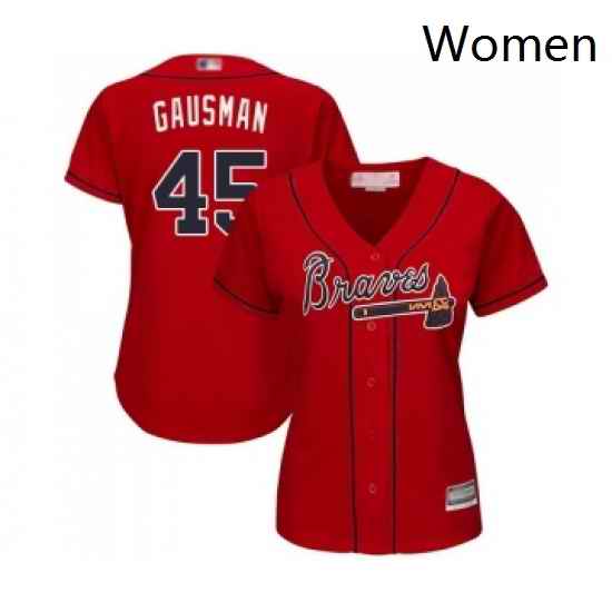 Womens Atlanta Braves 45 Kevin Gausman Replica Red Alternate Cool Base Baseball Jersey